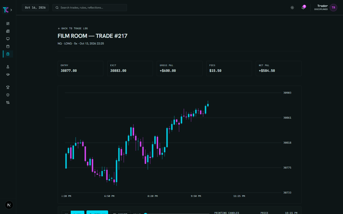 Approved SIM Film Room trade review with account-independent data
